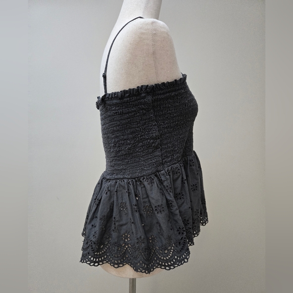 American Eagle Tank Top Shirt Lace Smocked Eyelet Babydoll Charcoal Women's XL - Picture 9 of 16